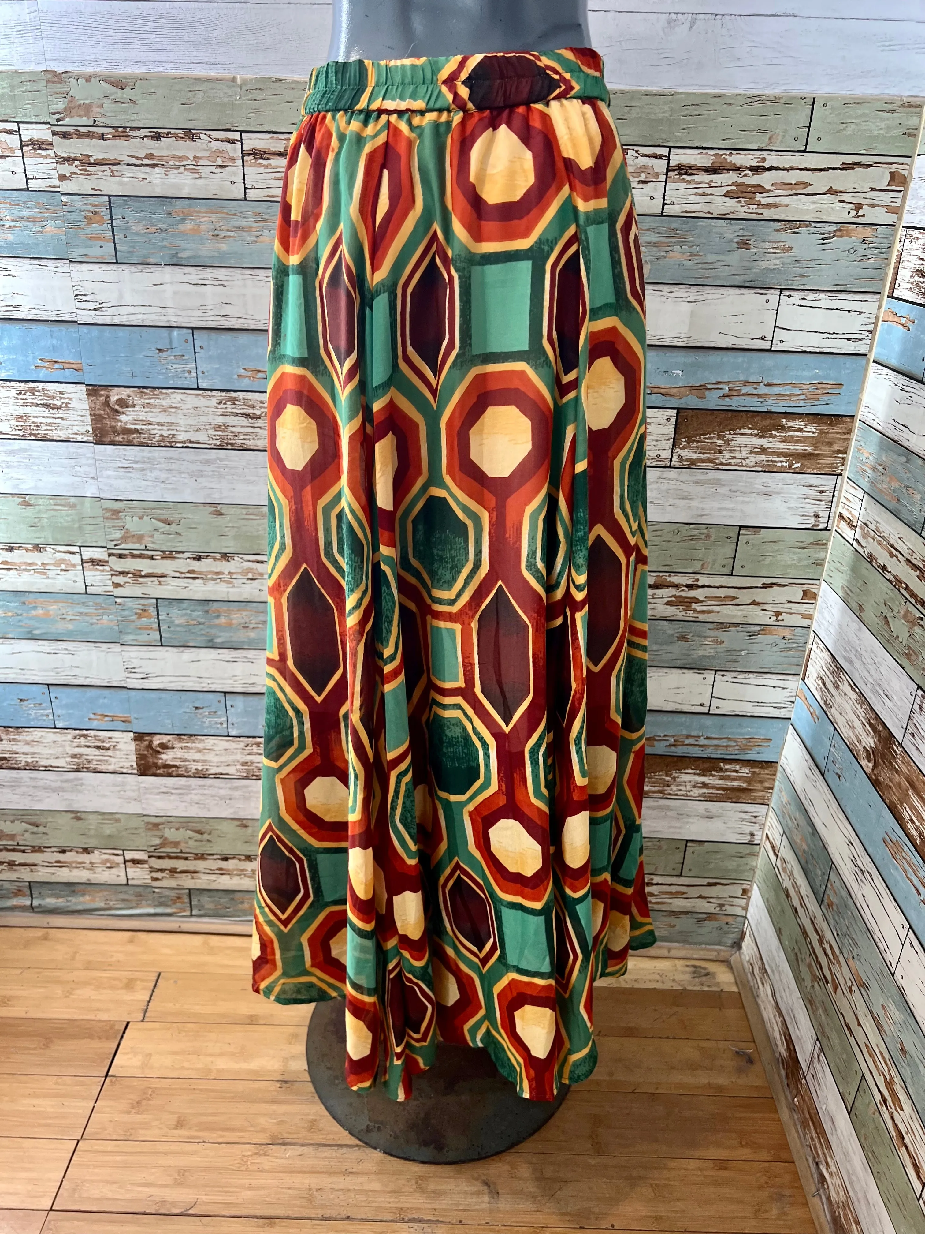 00’s Revival 80’s Fall Print Maxi Skirt