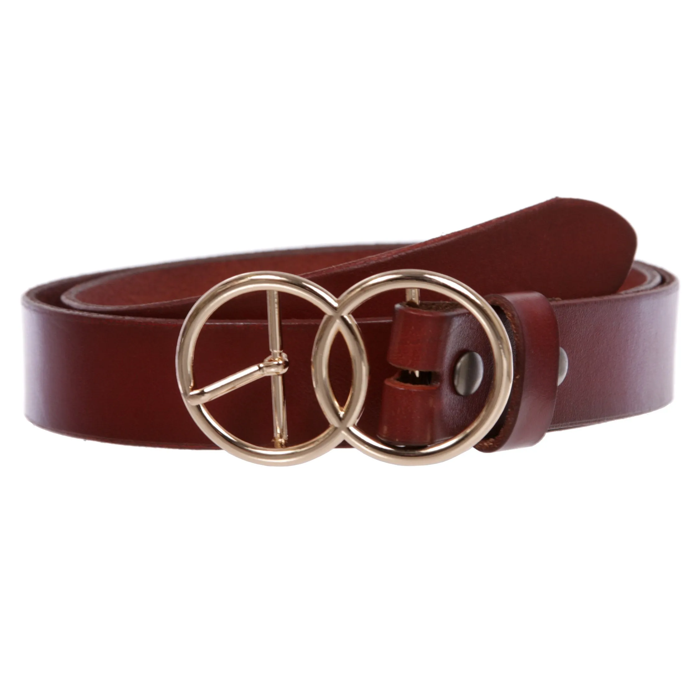 1 1/8" Snap On Round Double Circle O-Ring Buckle Cowhide Leather Belt