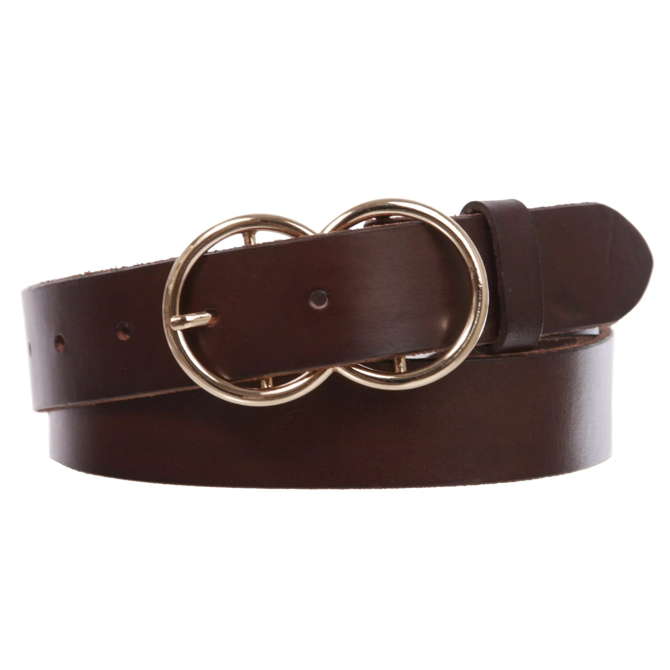 1 1/8" Snap On Round Double Circle O-Ring Buckle Cowhide Leather Belt