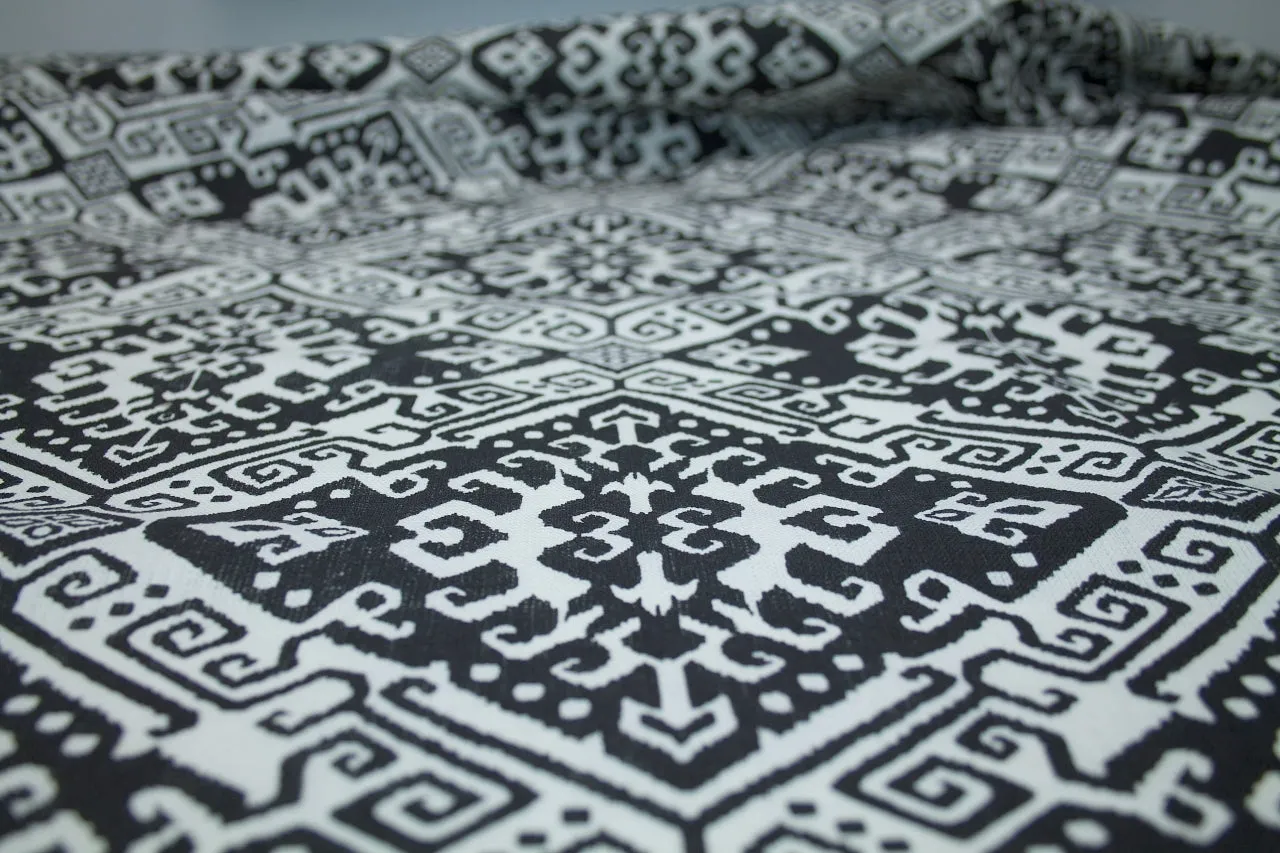 1 7/8 yards of Nin@ McLem0re Tribal Print Suit-weight Linen - Black/Natural White