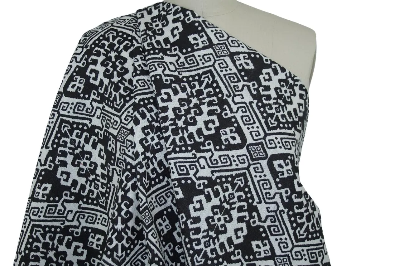 1 7/8 yards of Nin@ McLem0re Tribal Print Suit-weight Linen - Black/Natural White