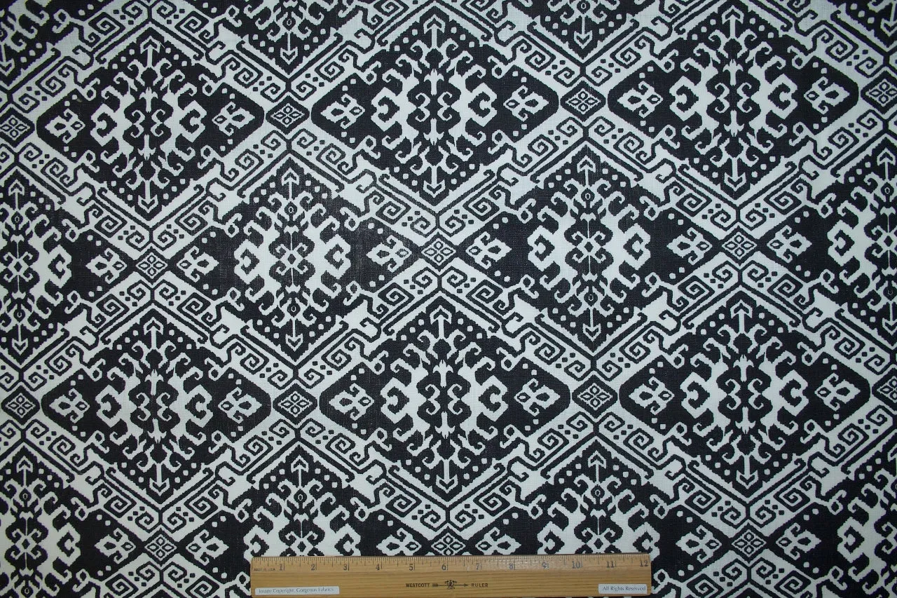 1 7/8 yards of Nin@ McLem0re Tribal Print Suit-weight Linen - Black/Natural White
