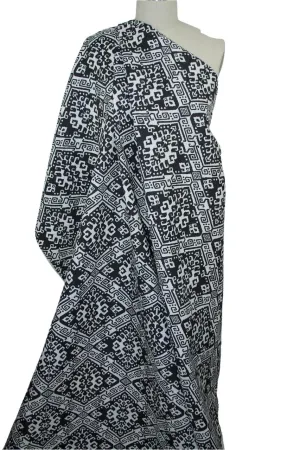 1 7/8 yards of Nin@ McLem0re Tribal Print Suit-weight Linen - Black/Natural White