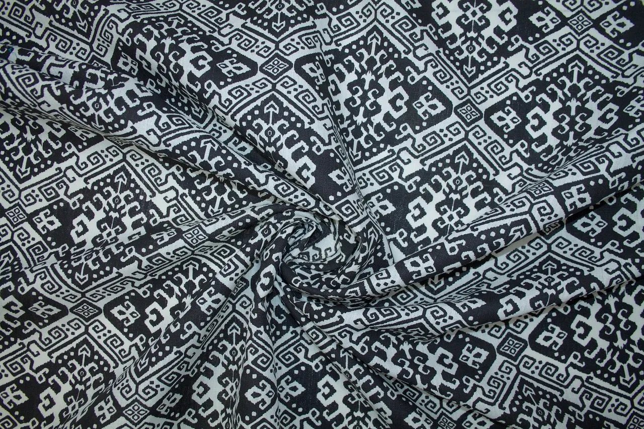 1 7/8 yards of Nin@ McLem0re Tribal Print Suit-weight Linen - Black/Natural White