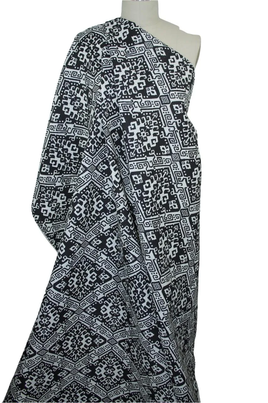 1 7/8 yards of Nin@ McLem0re Tribal Print Suit-weight Linen - Black/Natural White