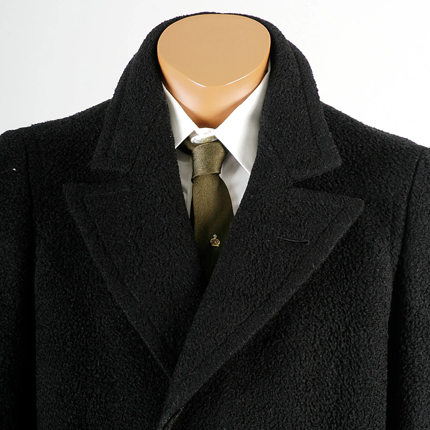 1920s Men's Black Wool Overcoat