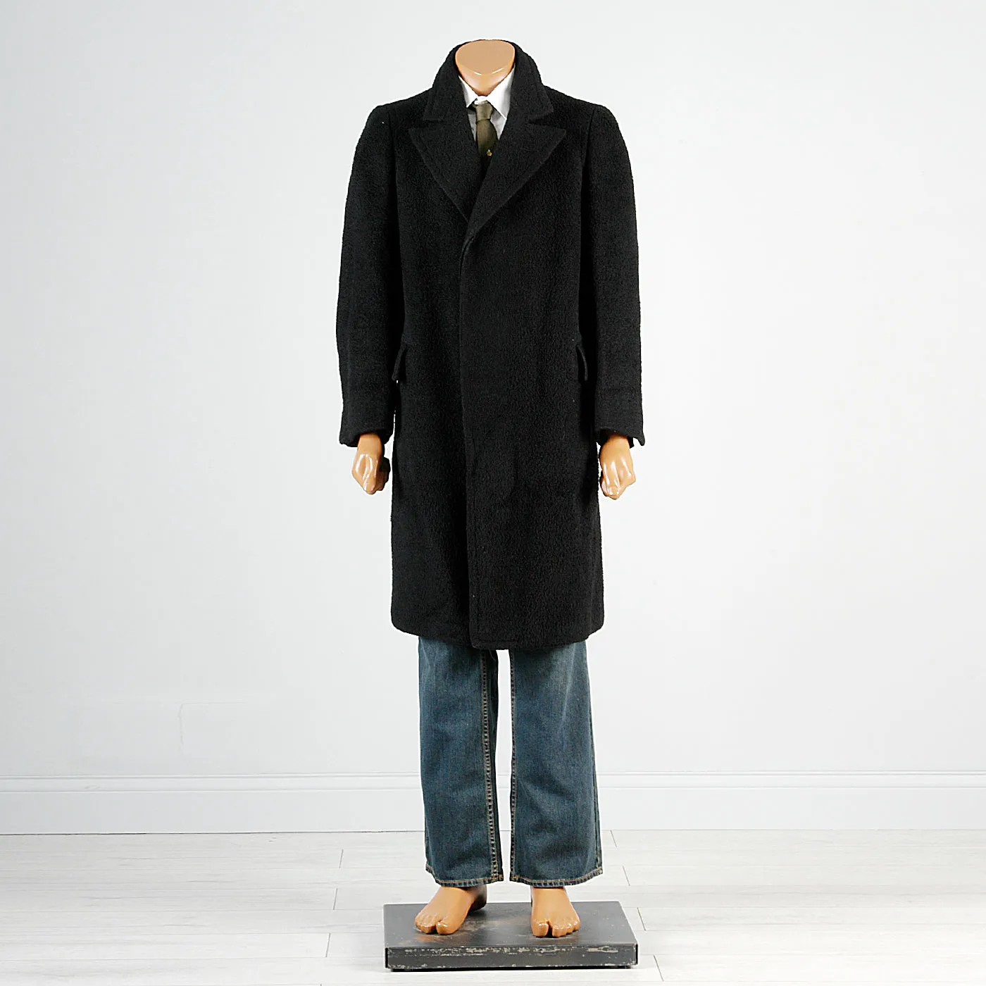 1920s Men's Black Wool Overcoat