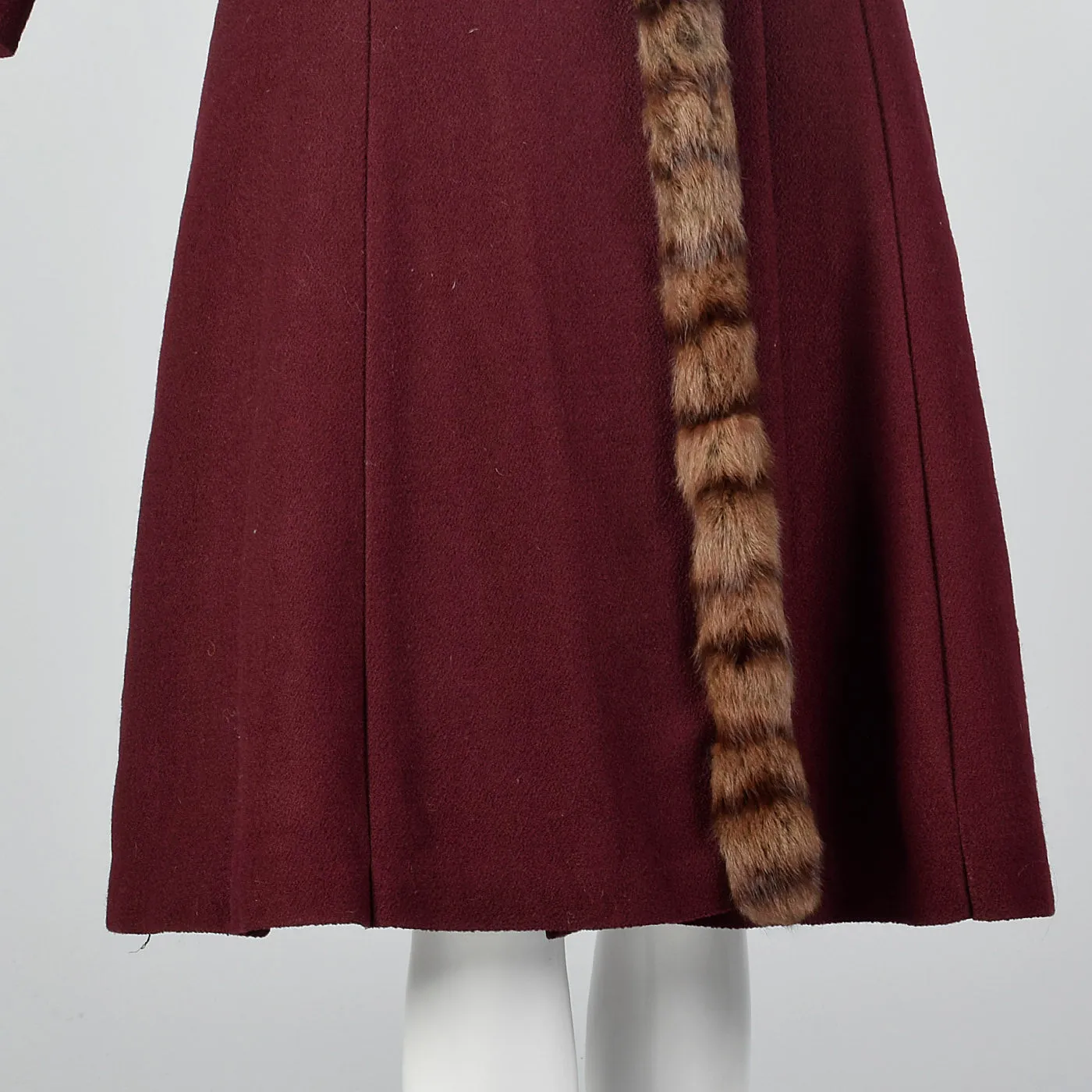 1940s Burgundy Wool Coat with Fur Trim
