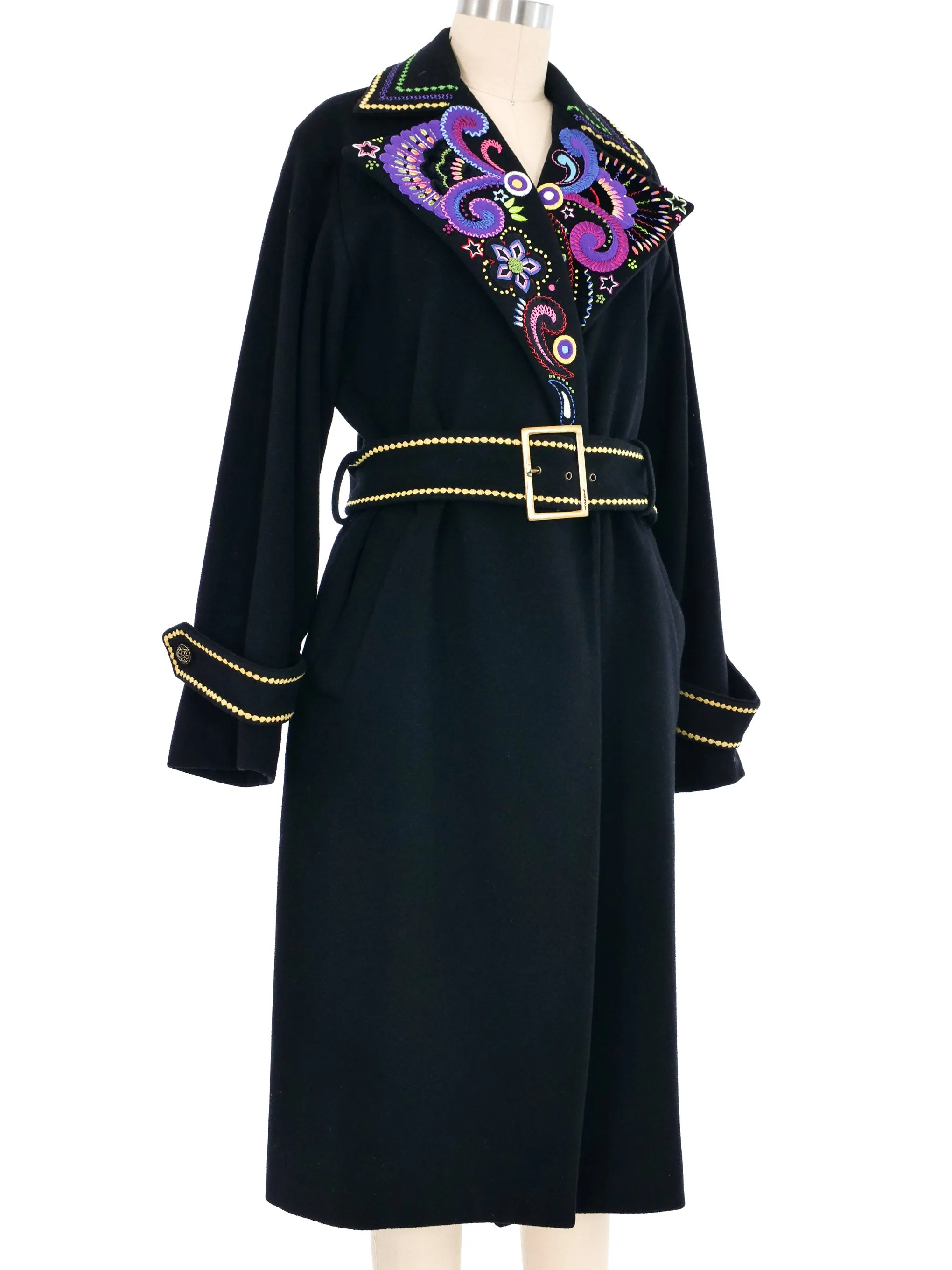 2002 Gianni Versace Embroidered Wool Overcoat