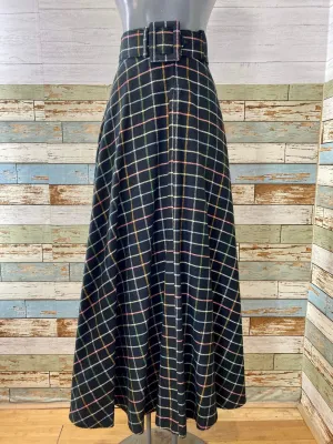 70s Black And Multicolor Plaid A-line Maxi Skirt