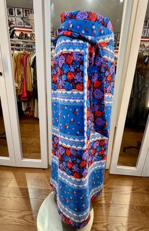 70’s Blue Multicolor Floral Maxi Skirt