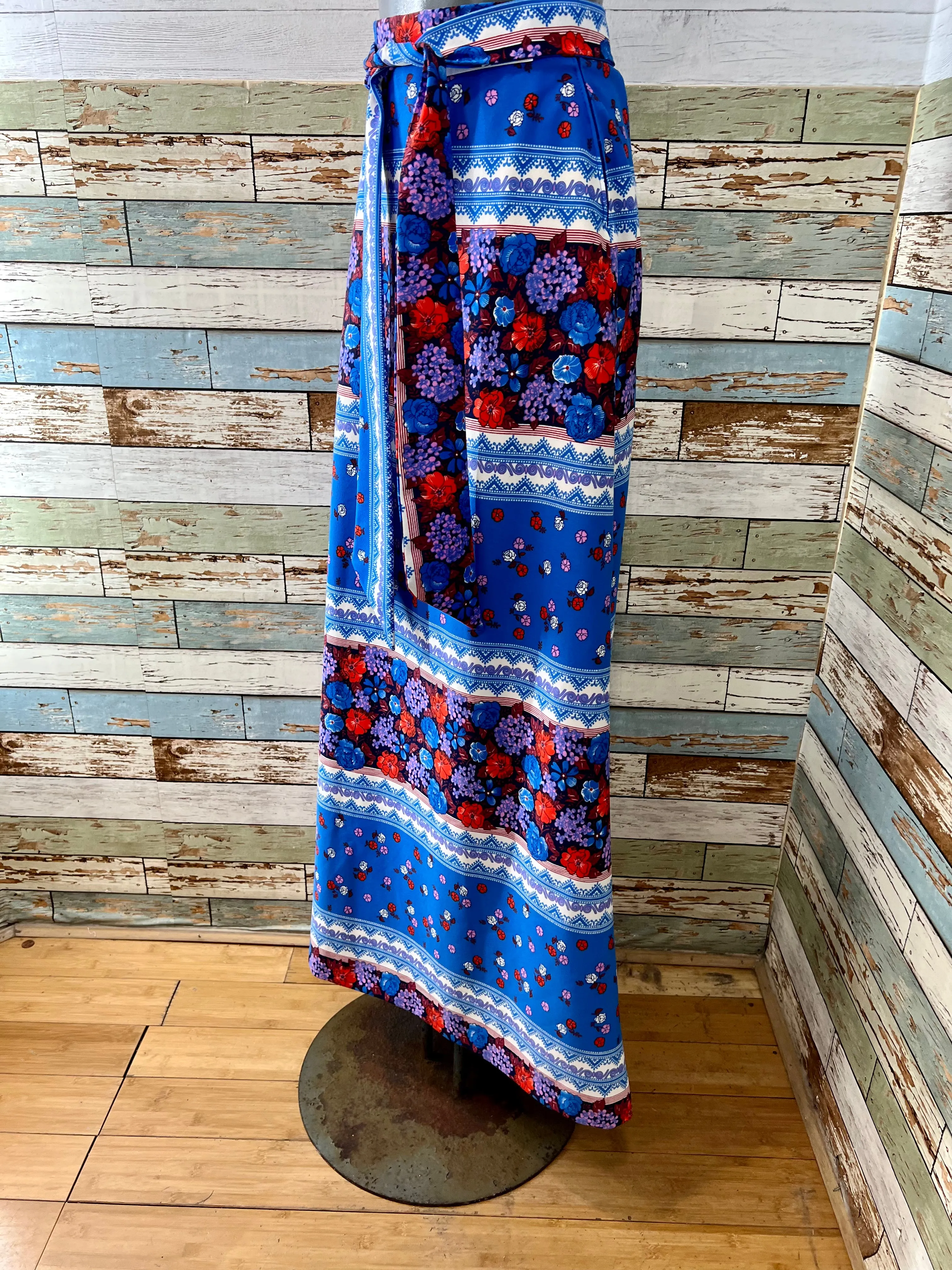 70’s Blue Multicolor Floral Maxi Skirt
