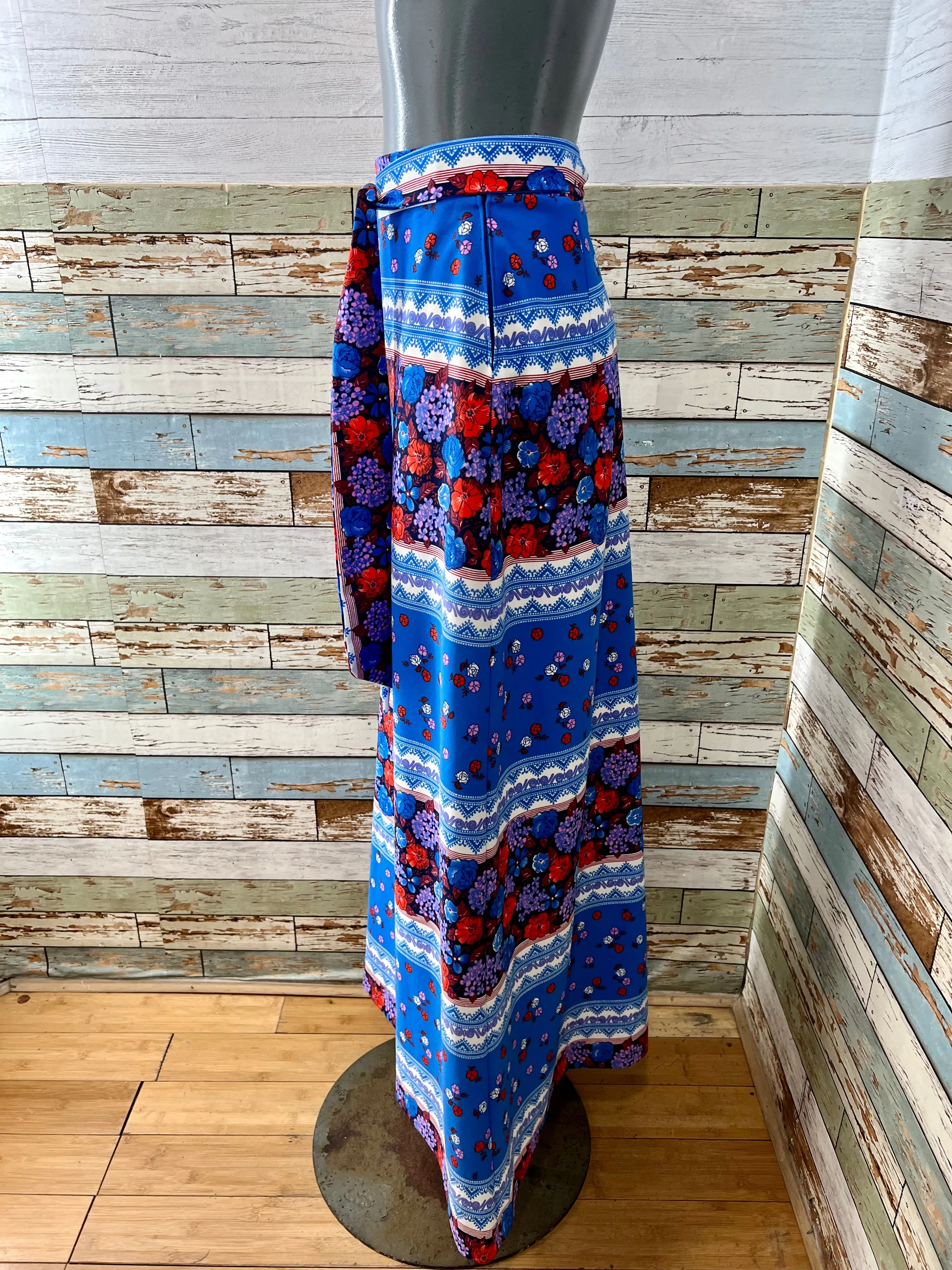 70’s Blue Multicolor Floral Maxi Skirt