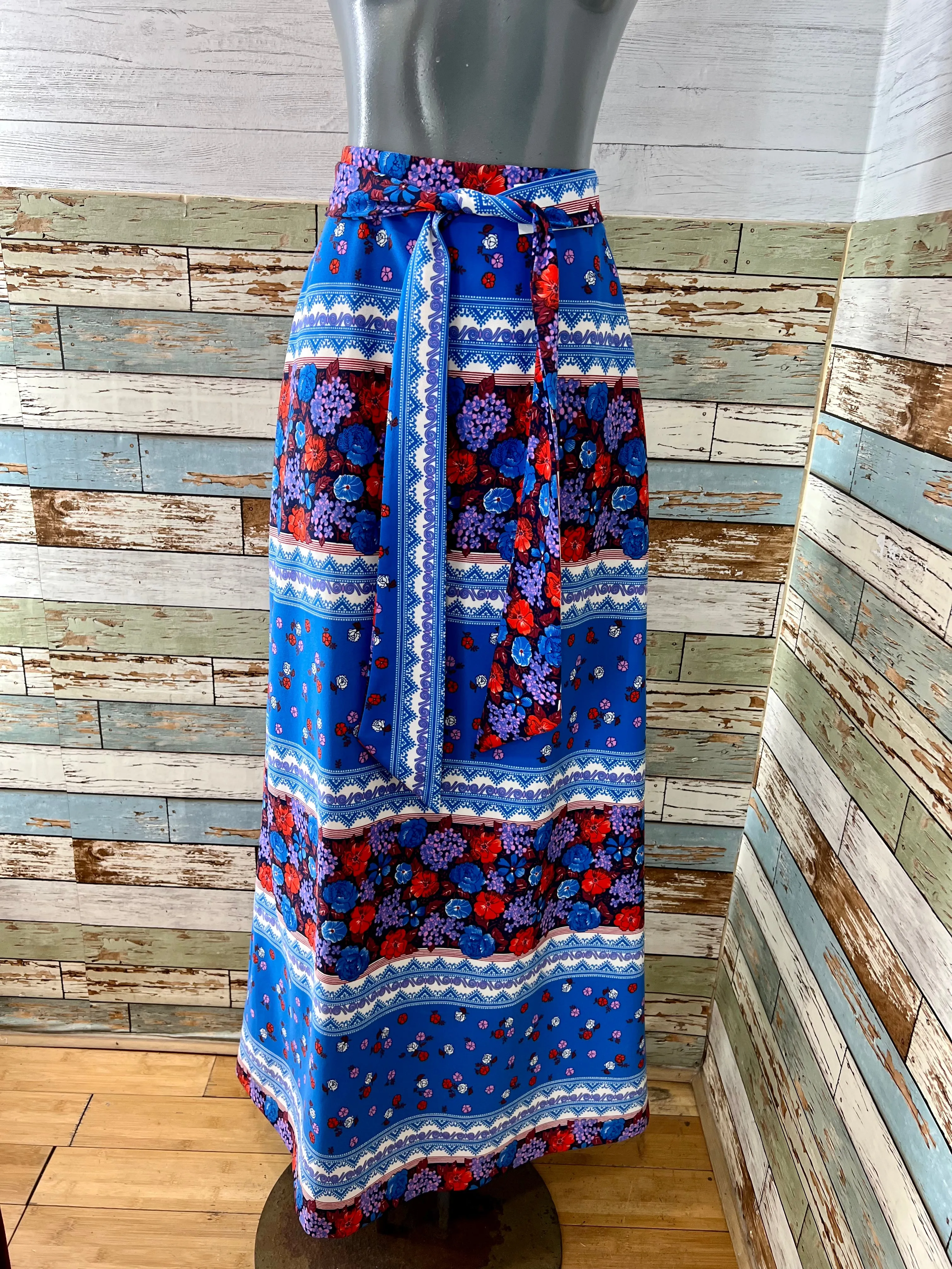 70’s Blue Multicolor Floral Maxi Skirt
