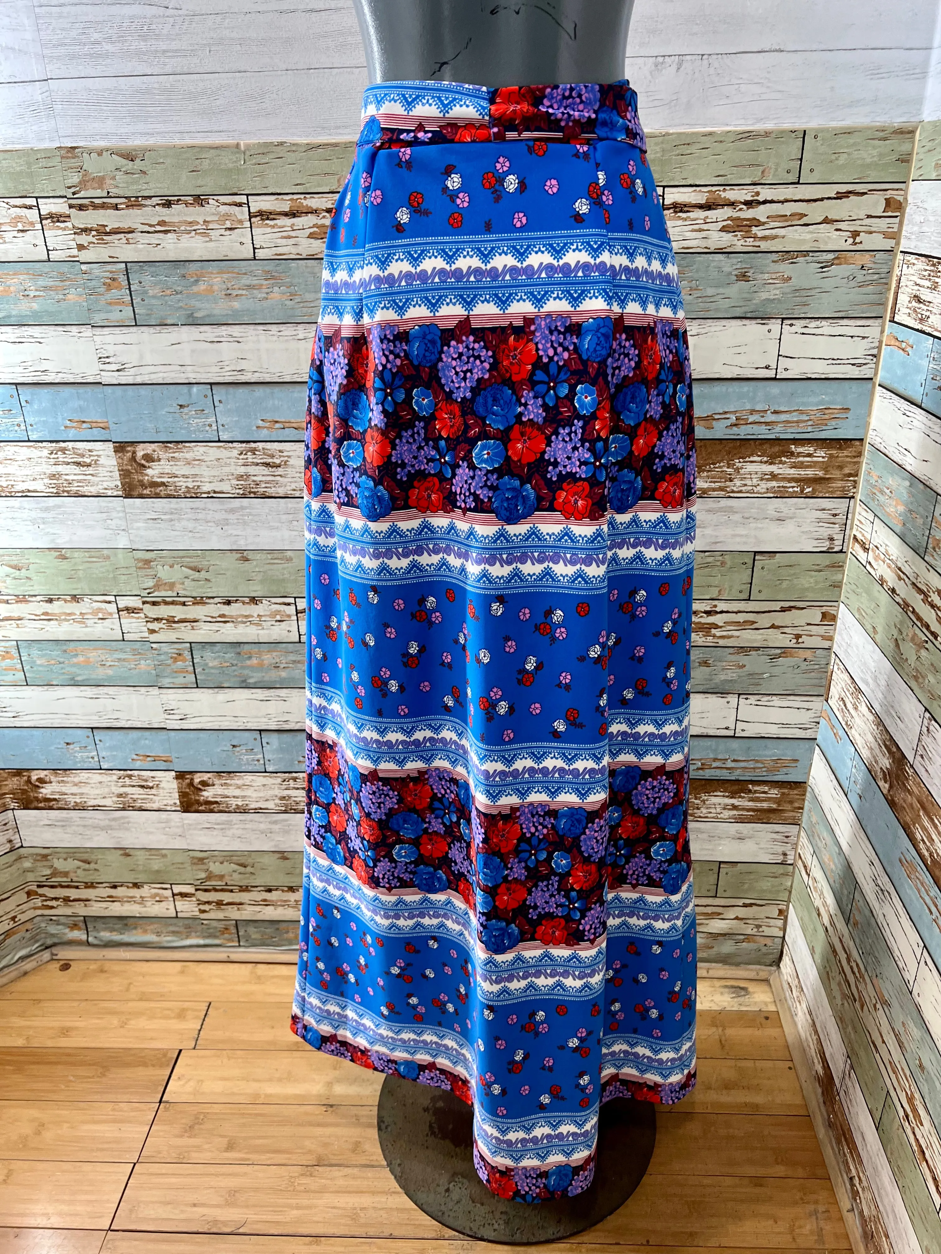 70’s Blue Multicolor Floral Maxi Skirt