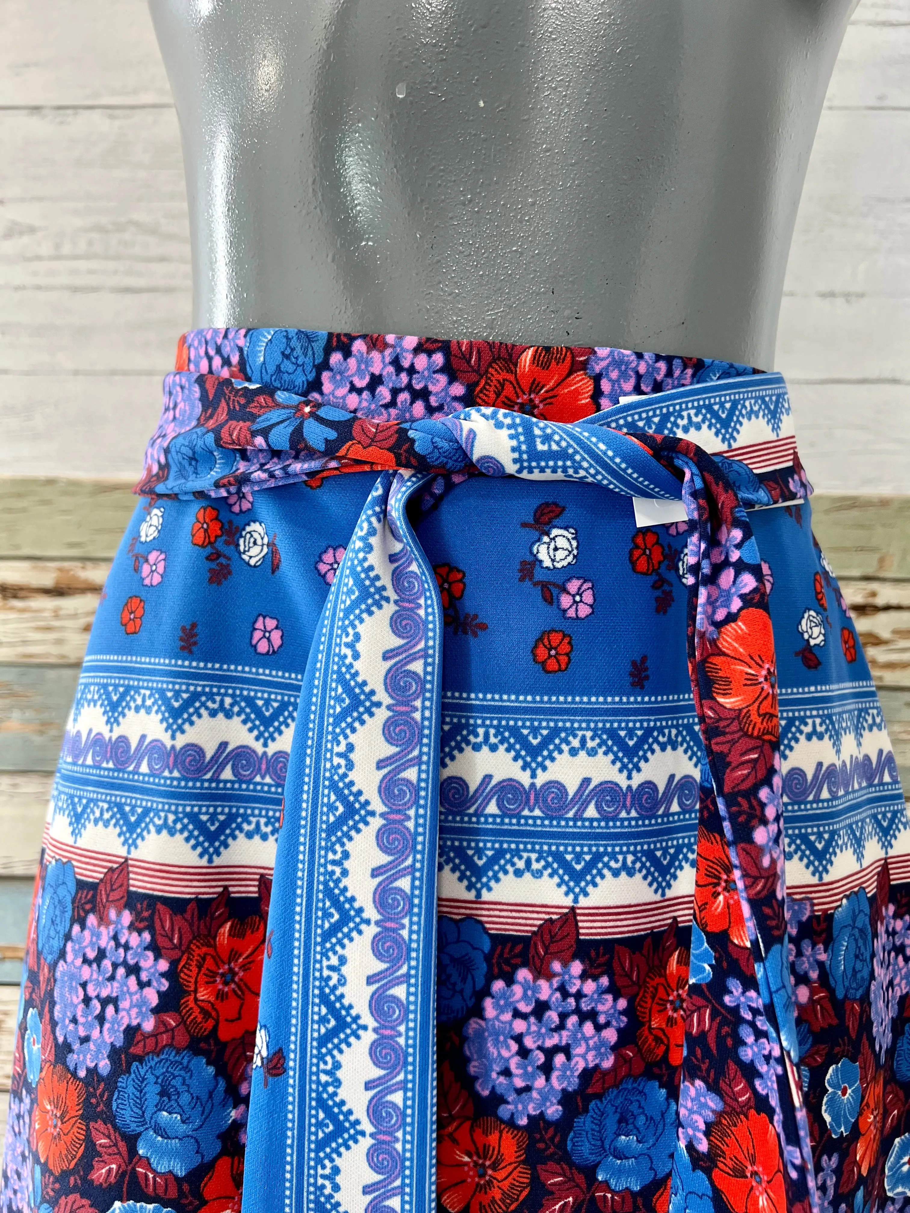 70’s Blue Multicolor Floral Maxi Skirt