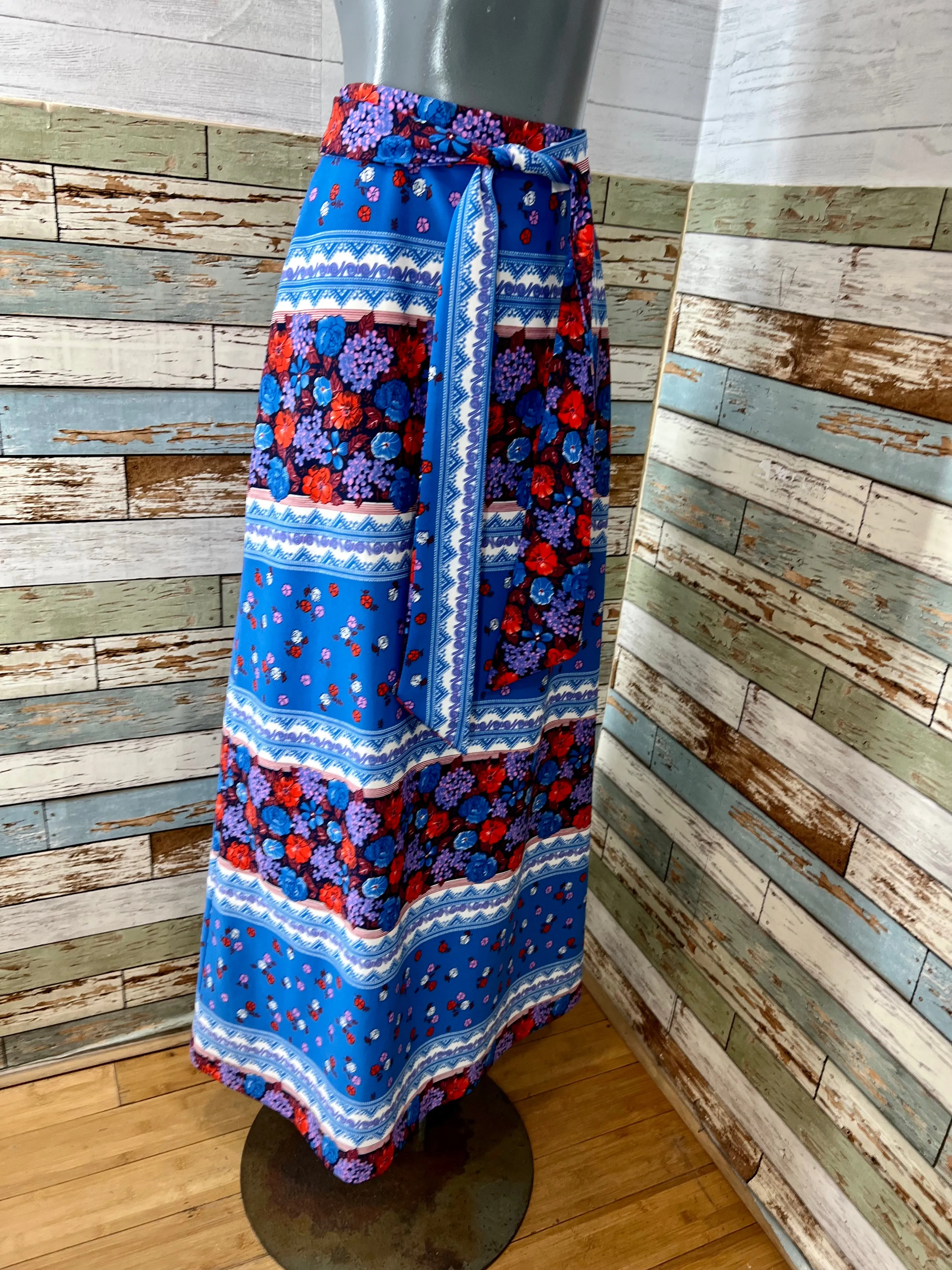 70’s Blue Multicolor Floral Maxi Skirt