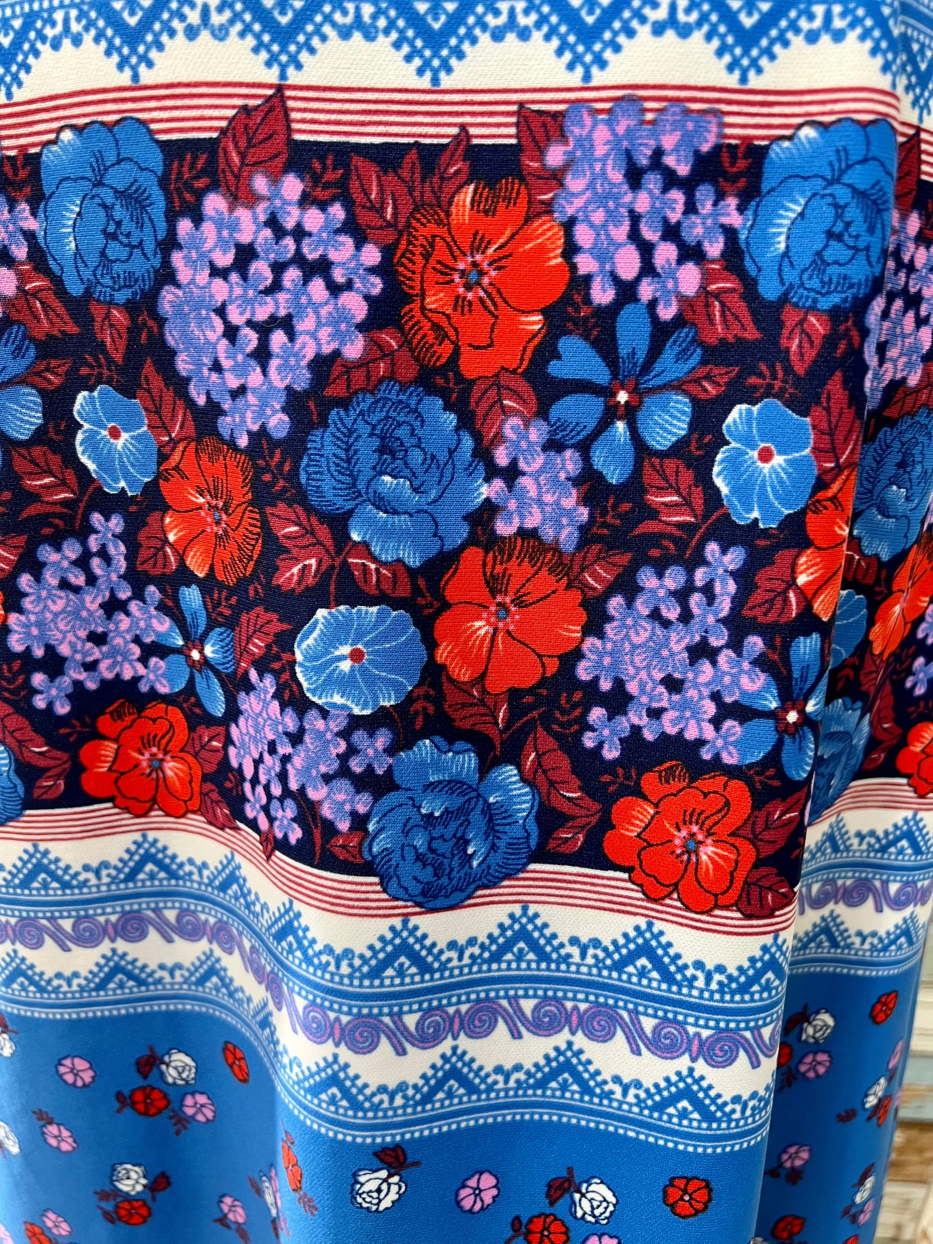 70’s Blue Multicolor Floral Maxi Skirt