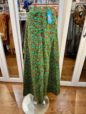 70’s Green Small Flower Print Maxi Skirt