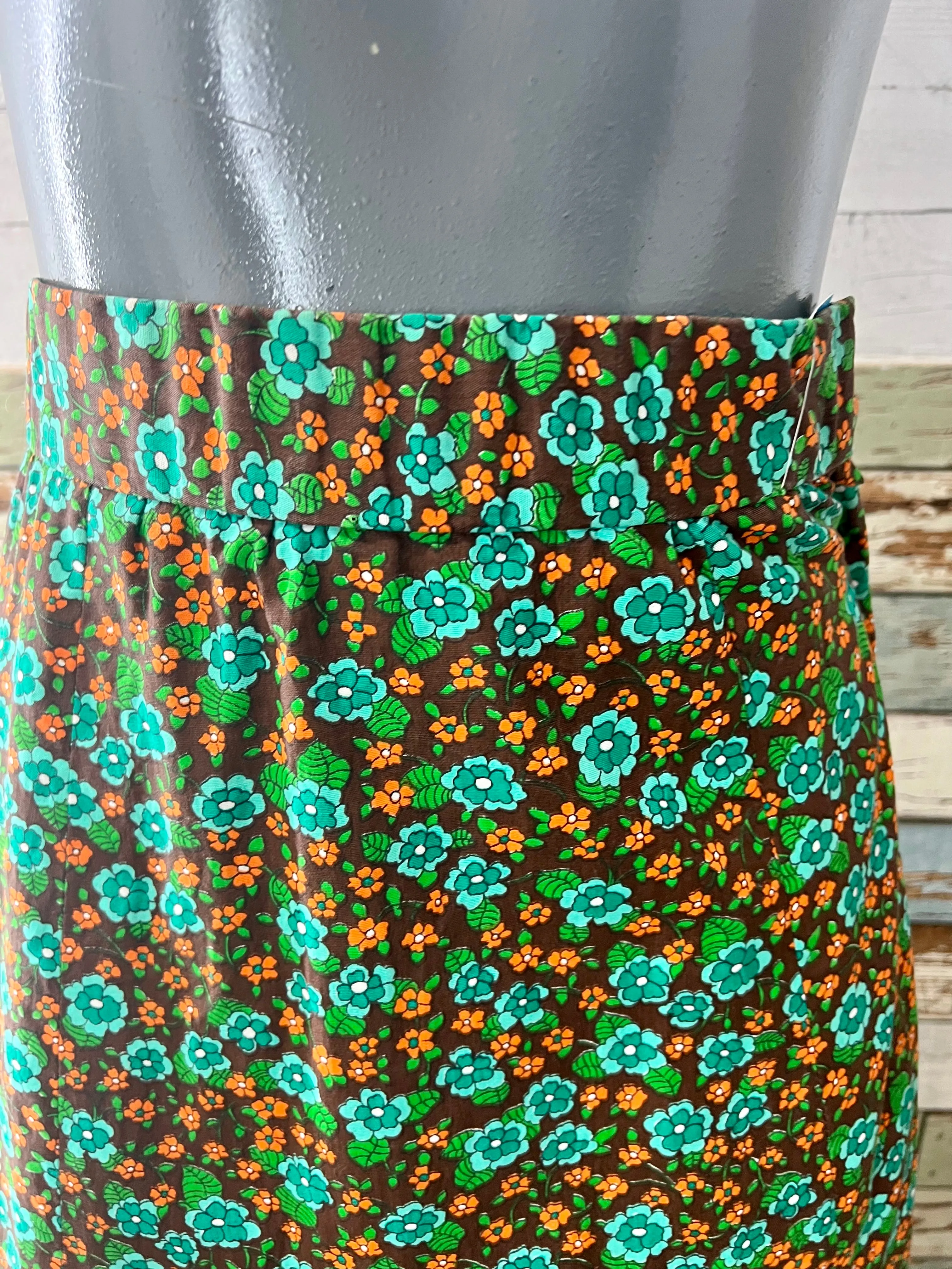 70’s Green Small Flower Print Maxi Skirt