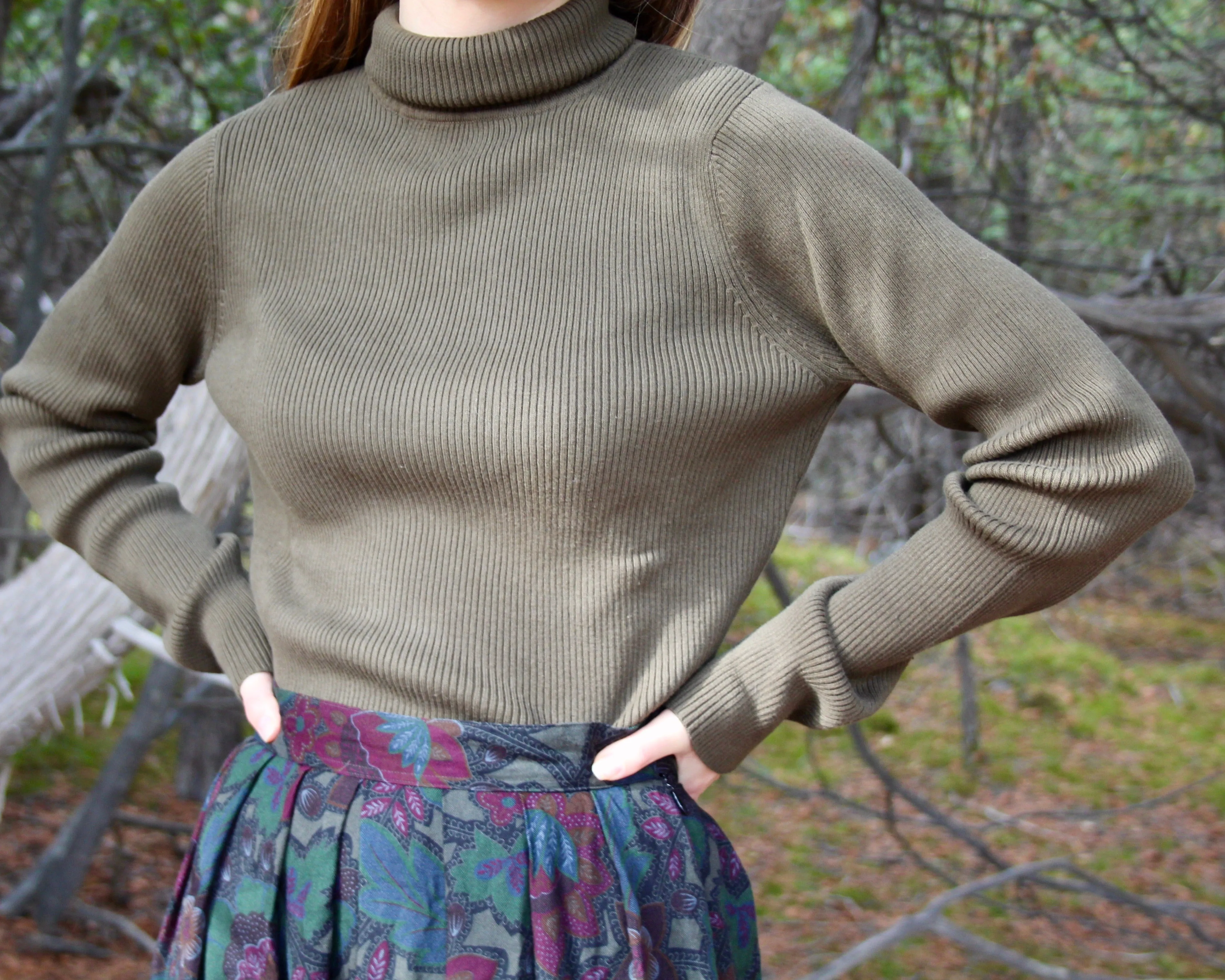 90s Deadstock Olive Ribbed Turtleneck M/L