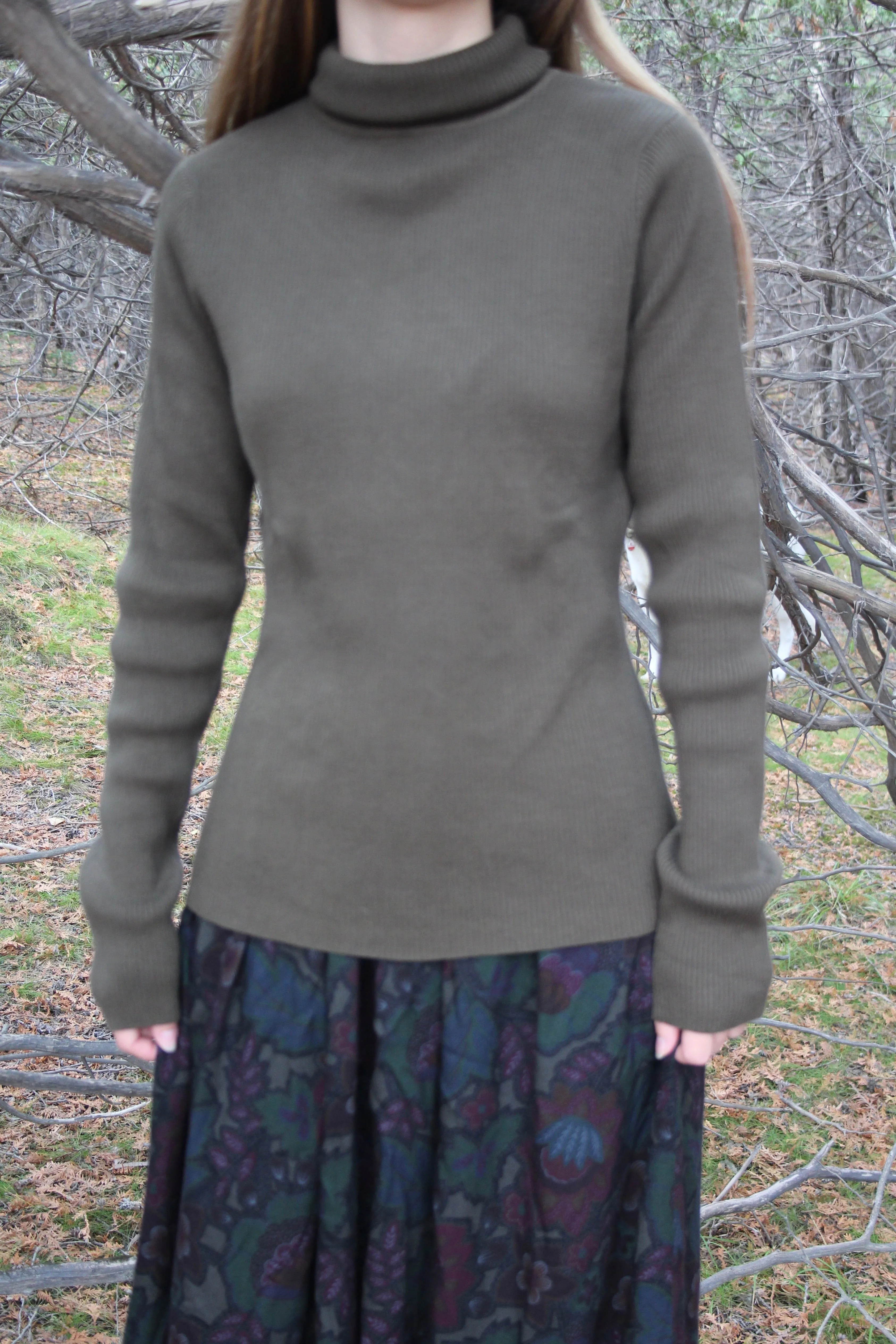 90s Deadstock Olive Ribbed Turtleneck M/L