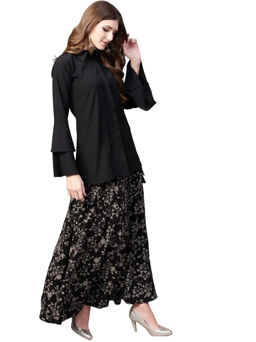Ahalyaa Indowestern Black Shirt With Skirt Set