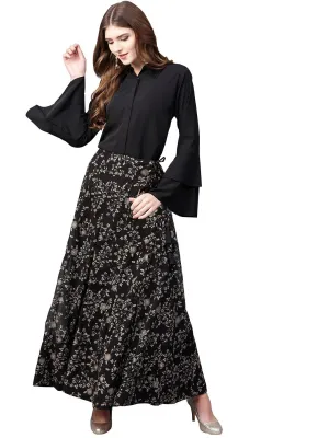 Ahalyaa Indowestern Black Shirt With Skirt Set