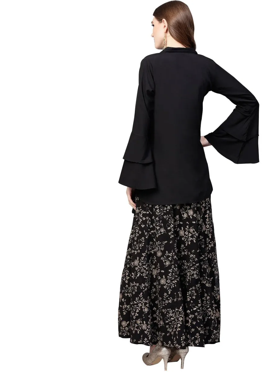 Ahalyaa Indowestern Black Shirt With Skirt Set