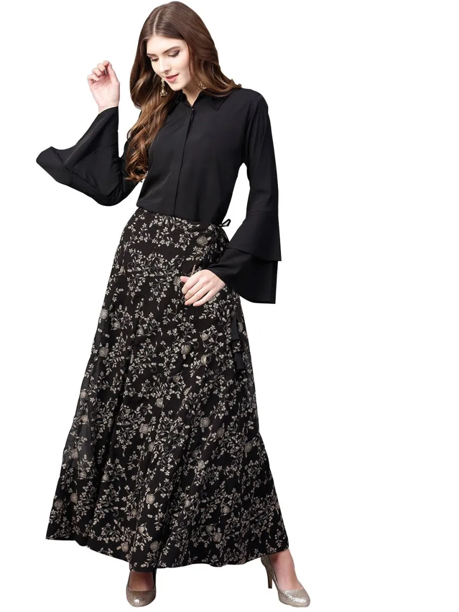 Ahalyaa Indowestern Black Shirt With Skirt Set