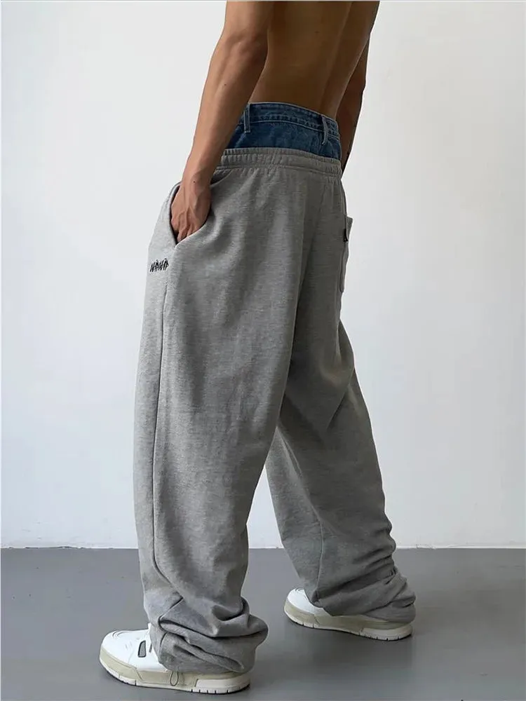 Aidase Hip Hop Grey Sweatpants Sports Pants Button Jean Elastic Waist Pants Loose Trousers Y2K Casual Sportwear Pants Joggers