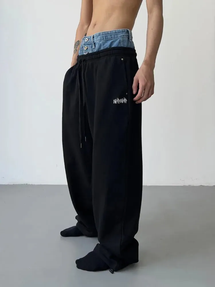 Aidase Hip Hop Grey Sweatpants Sports Pants Button Jean Elastic Waist Pants Loose Trousers Y2K Casual Sportwear Pants Joggers