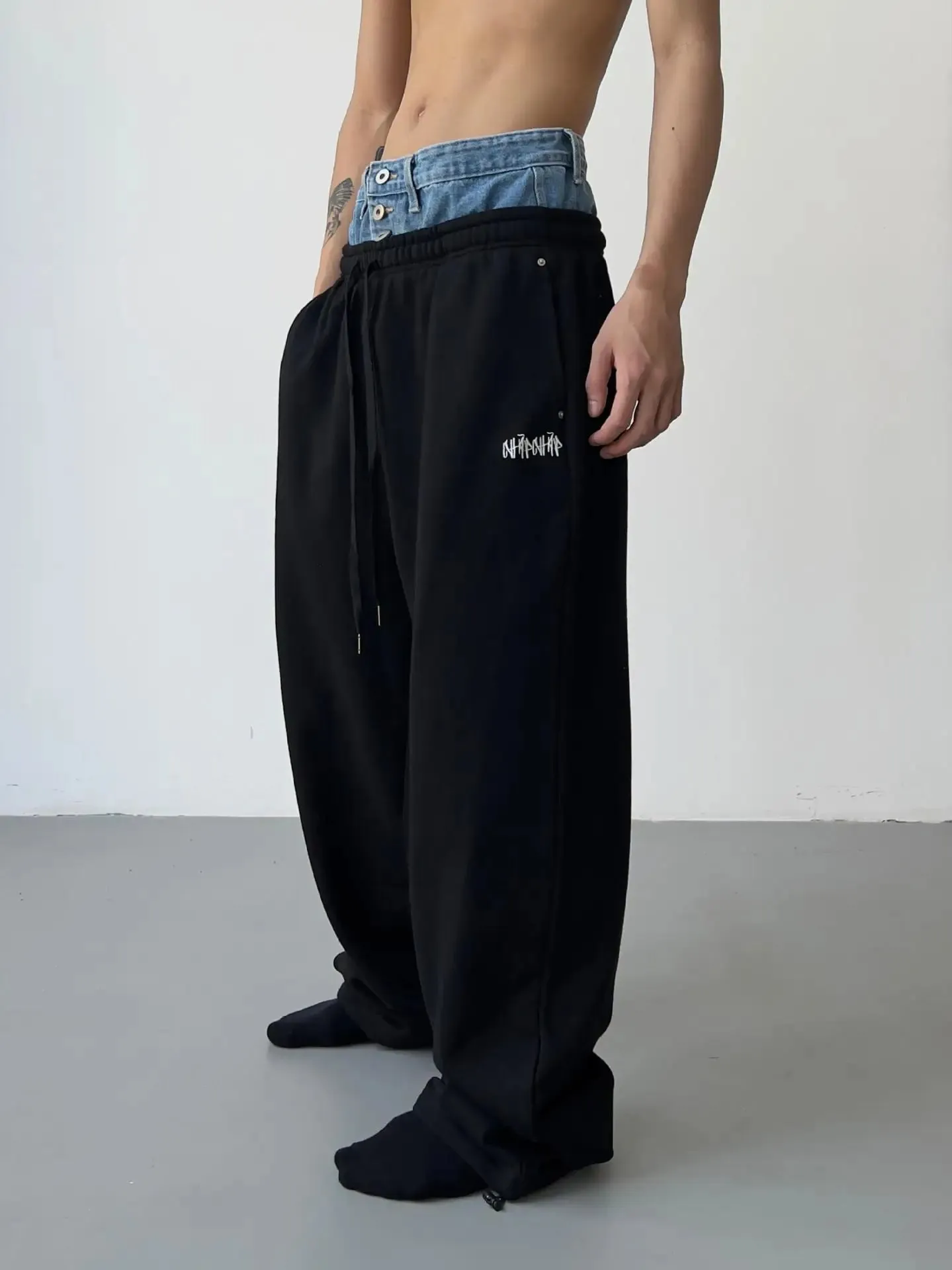 Aidase Hip Hop Grey Sweatpants Sports Pants Button Jean Elastic Waist Pants Loose Trousers Y2K Casual Sportwear Pants Joggers