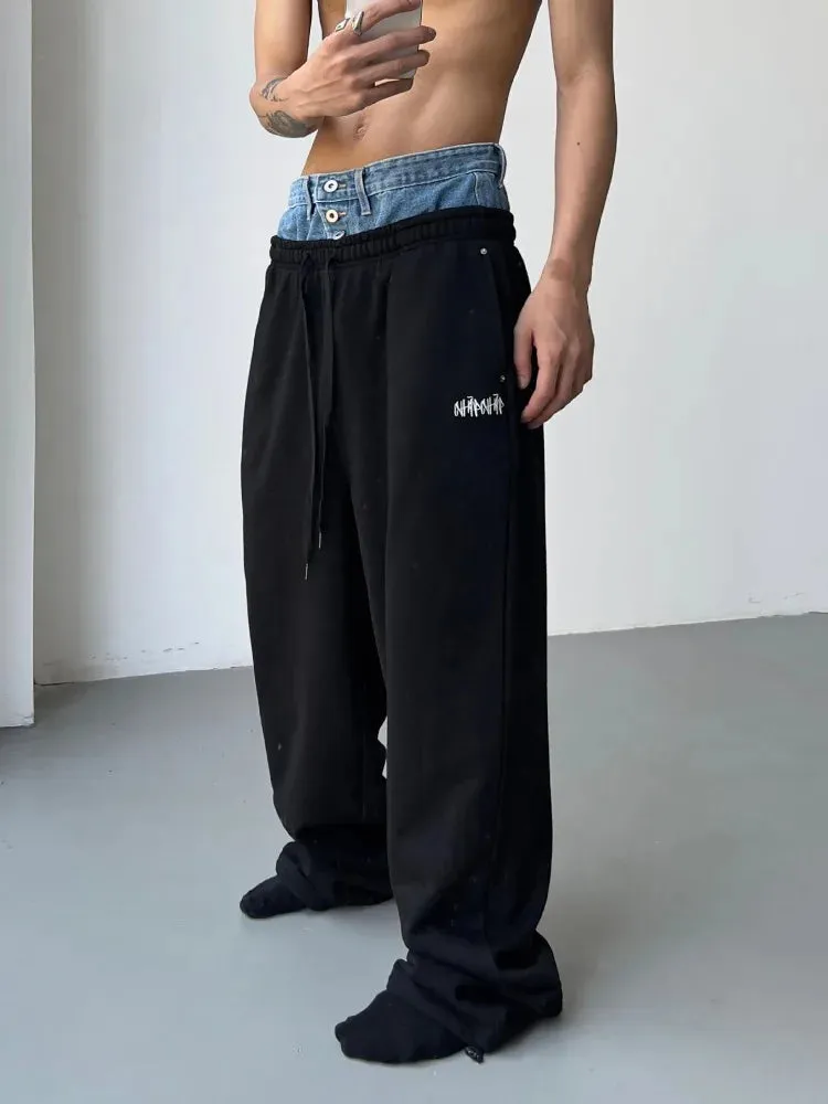 Aidase Hip Hop Grey Sweatpants Sports Pants Button Jean Elastic Waist Pants Loose Trousers Y2K Casual Sportwear Pants Joggers