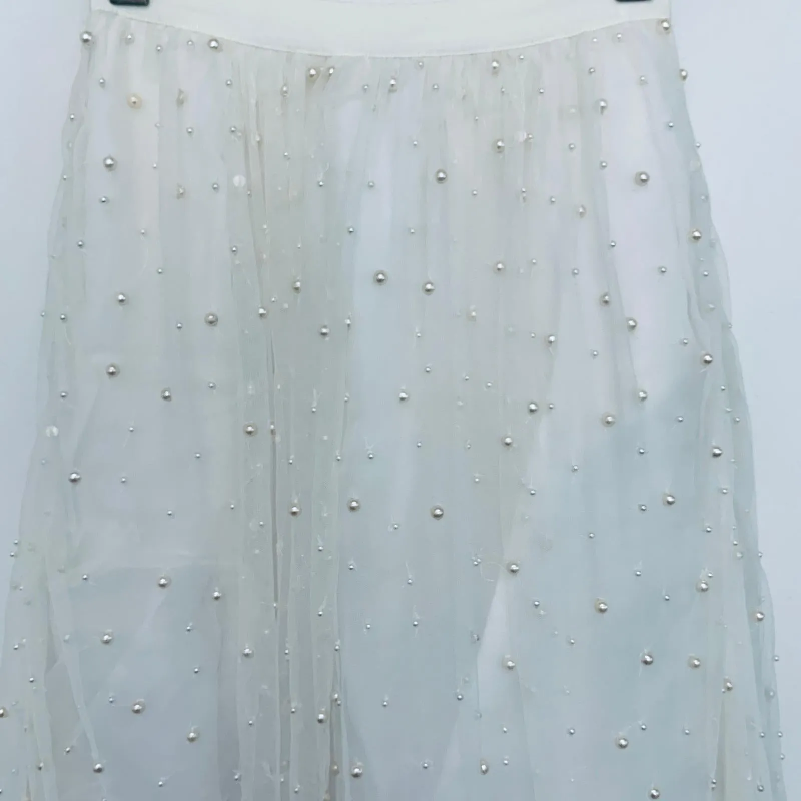 ALICE & OLIVIA White Layered Netted Studded Ladies Peasant Skirt Size UK 6