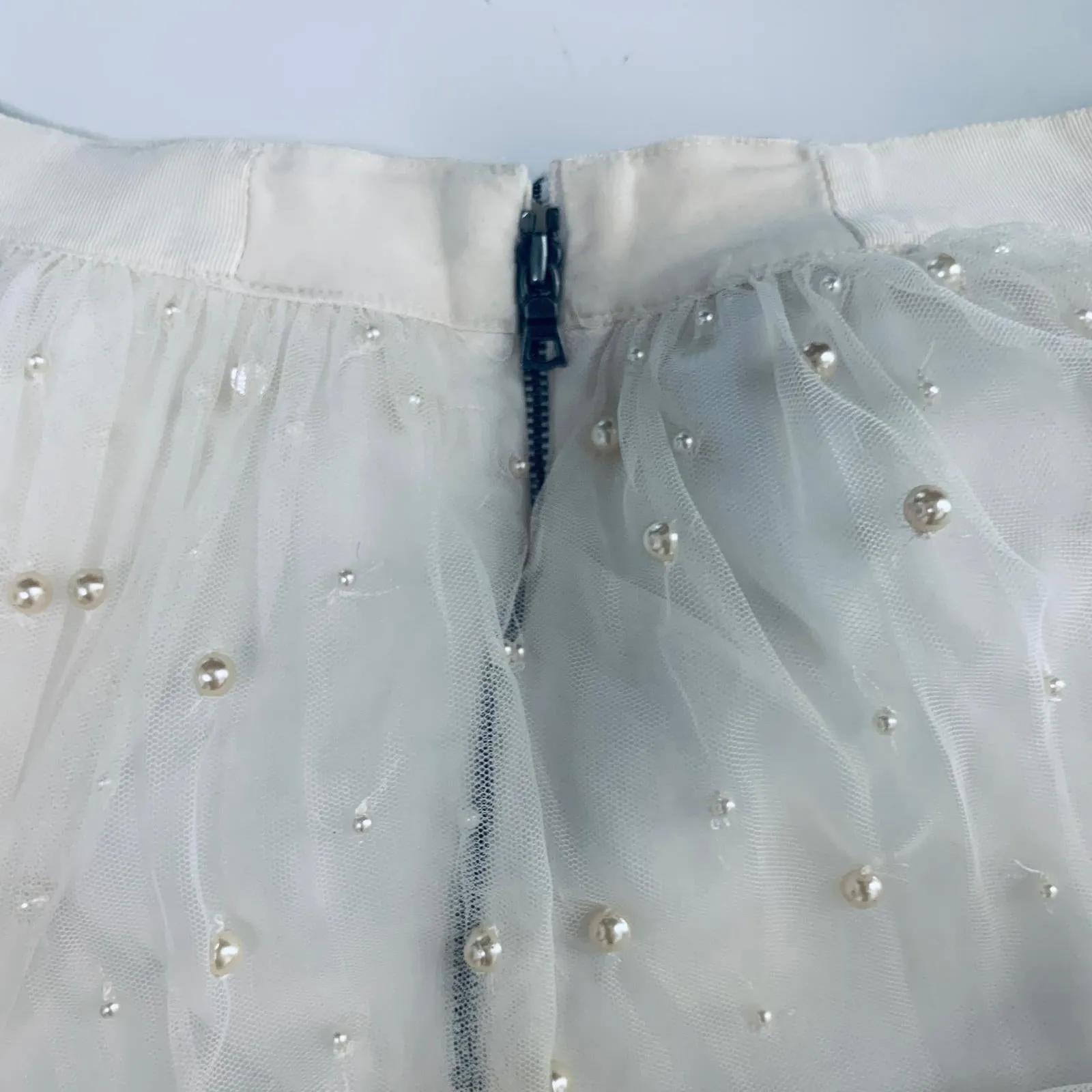 ALICE & OLIVIA White Layered Netted Studded Ladies Peasant Skirt Size UK 6