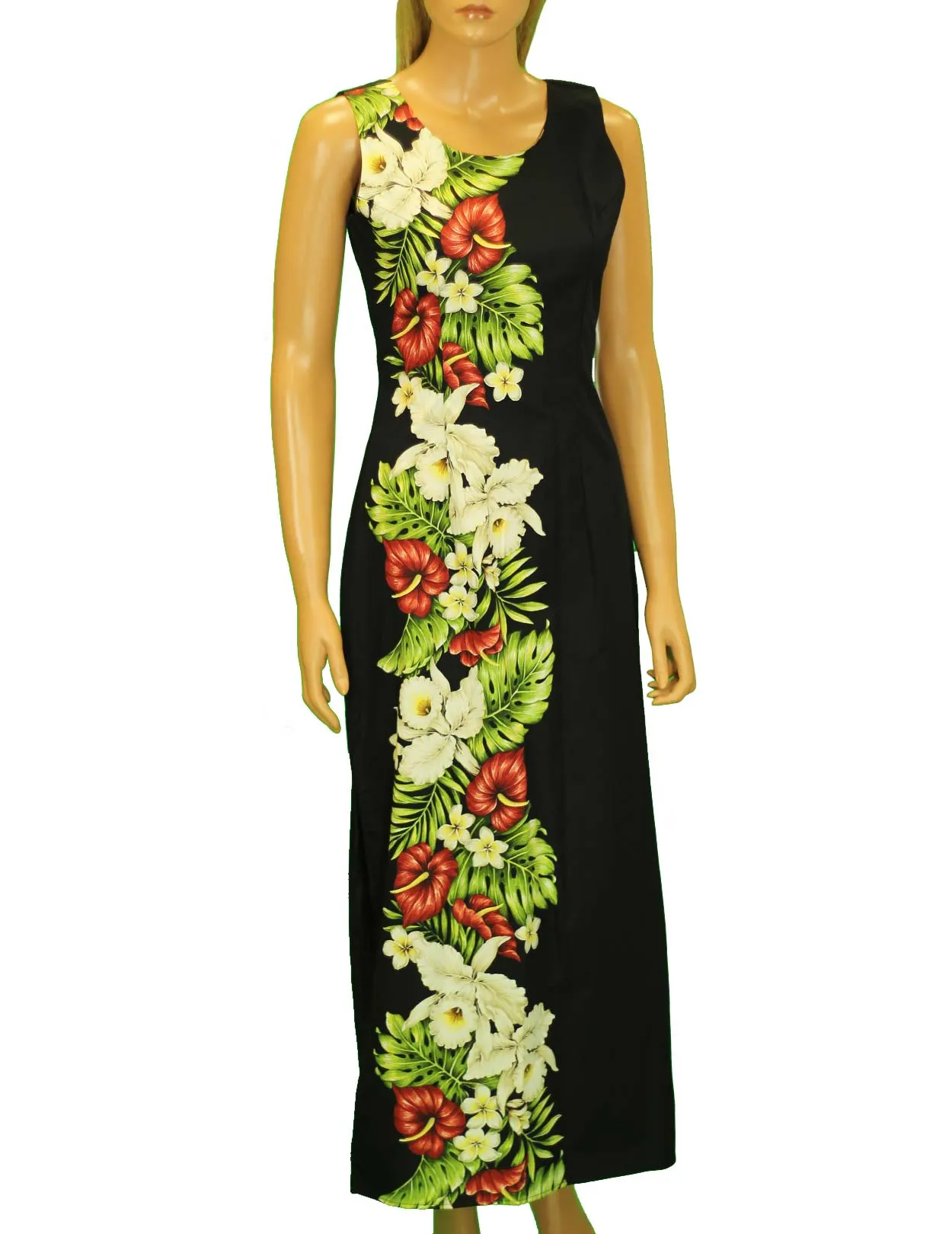 Alika Long Maxi Side Border Band Sleeveless Hawaii Dress