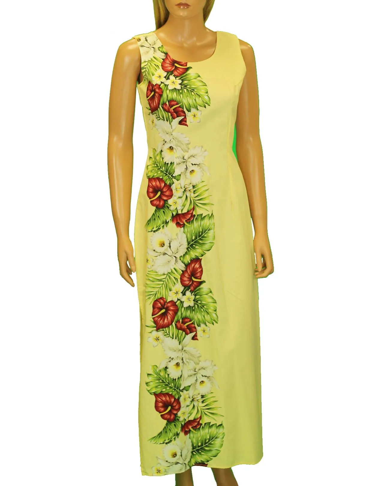Alika Long Maxi Side Border Band Sleeveless Hawaii Dress
