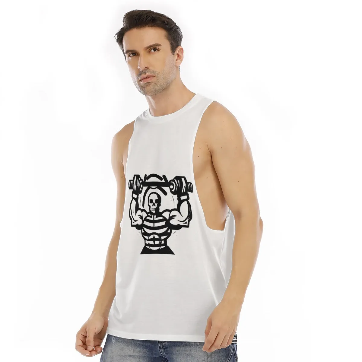 All-Over Print Men's O-neck Long Tank Top skull fitness