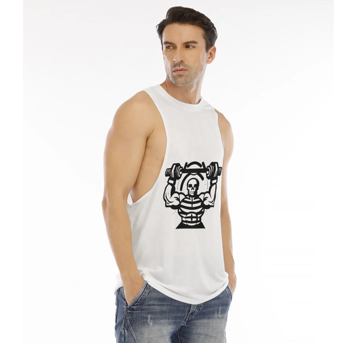 All-Over Print Men's O-neck Long Tank Top skull fitness