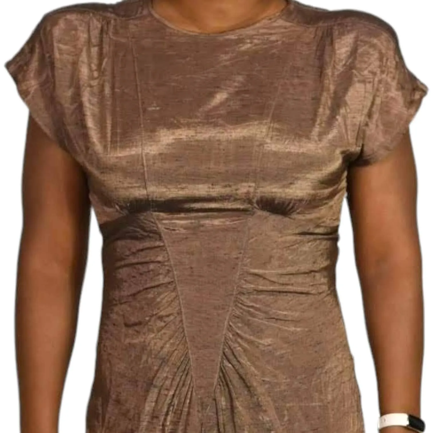 All That Jazz Dress Vintage Brown Bronze Metallic Shimmer 90s Slim Fitted Column Midi Size Small