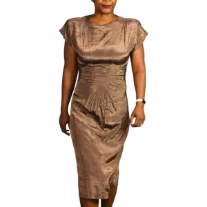 All That Jazz Dress Vintage Brown Bronze Metallic Shimmer 90s Slim Fitted Column Midi Size Small