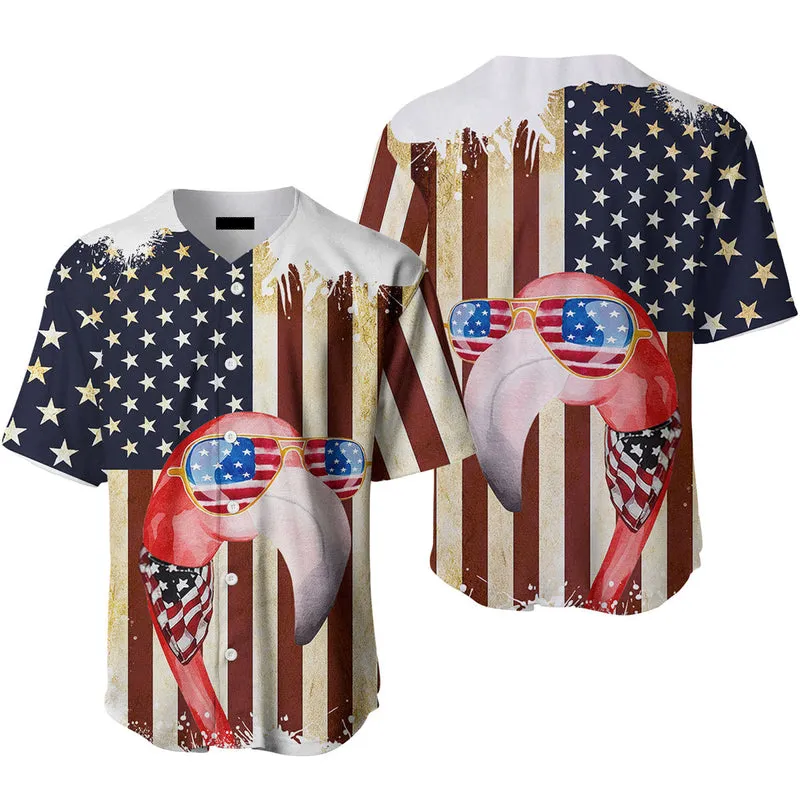 American Flag Flamingo Baseball Jersey, Idea Gift for Men & Women
