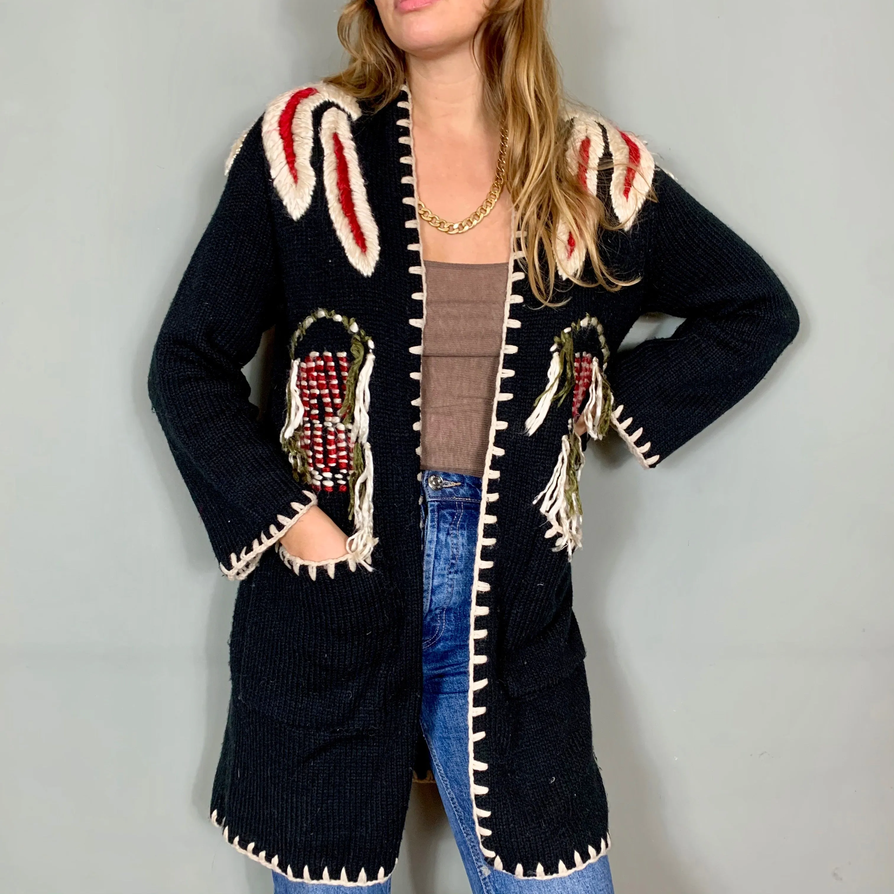 Arianna, embroidered fringed jacket