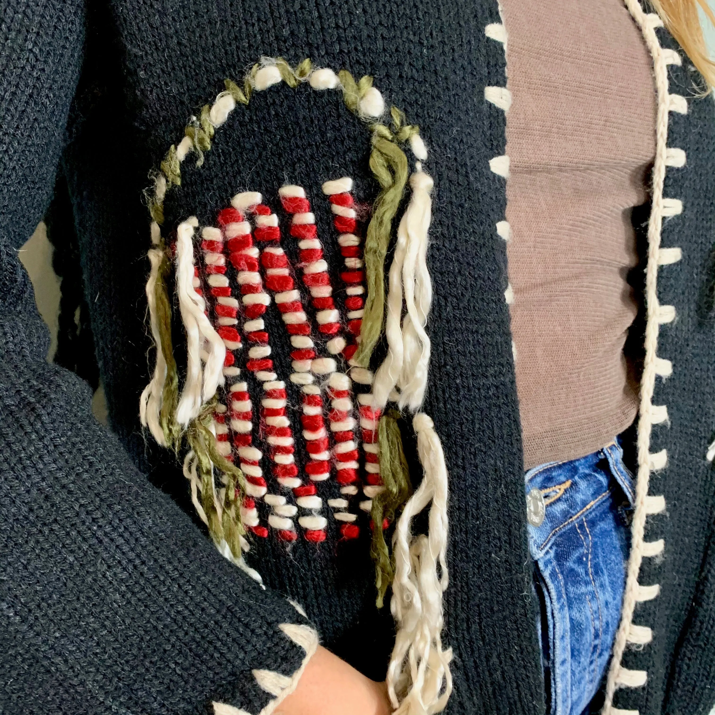Arianna, embroidered fringed jacket
