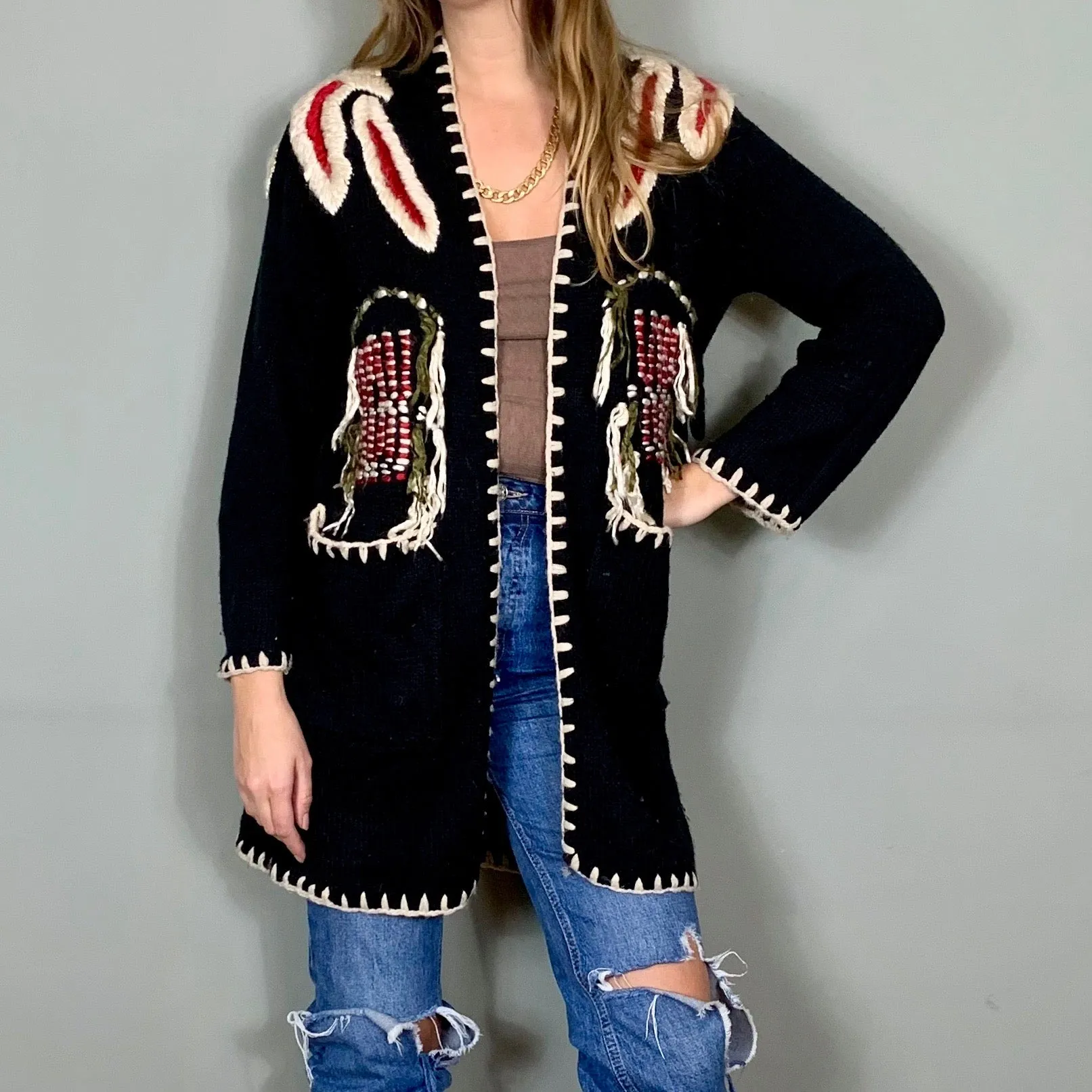 Arianna, embroidered fringed jacket