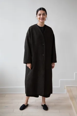 Arts & Science Tweed V-Neck Long Coat in Moss