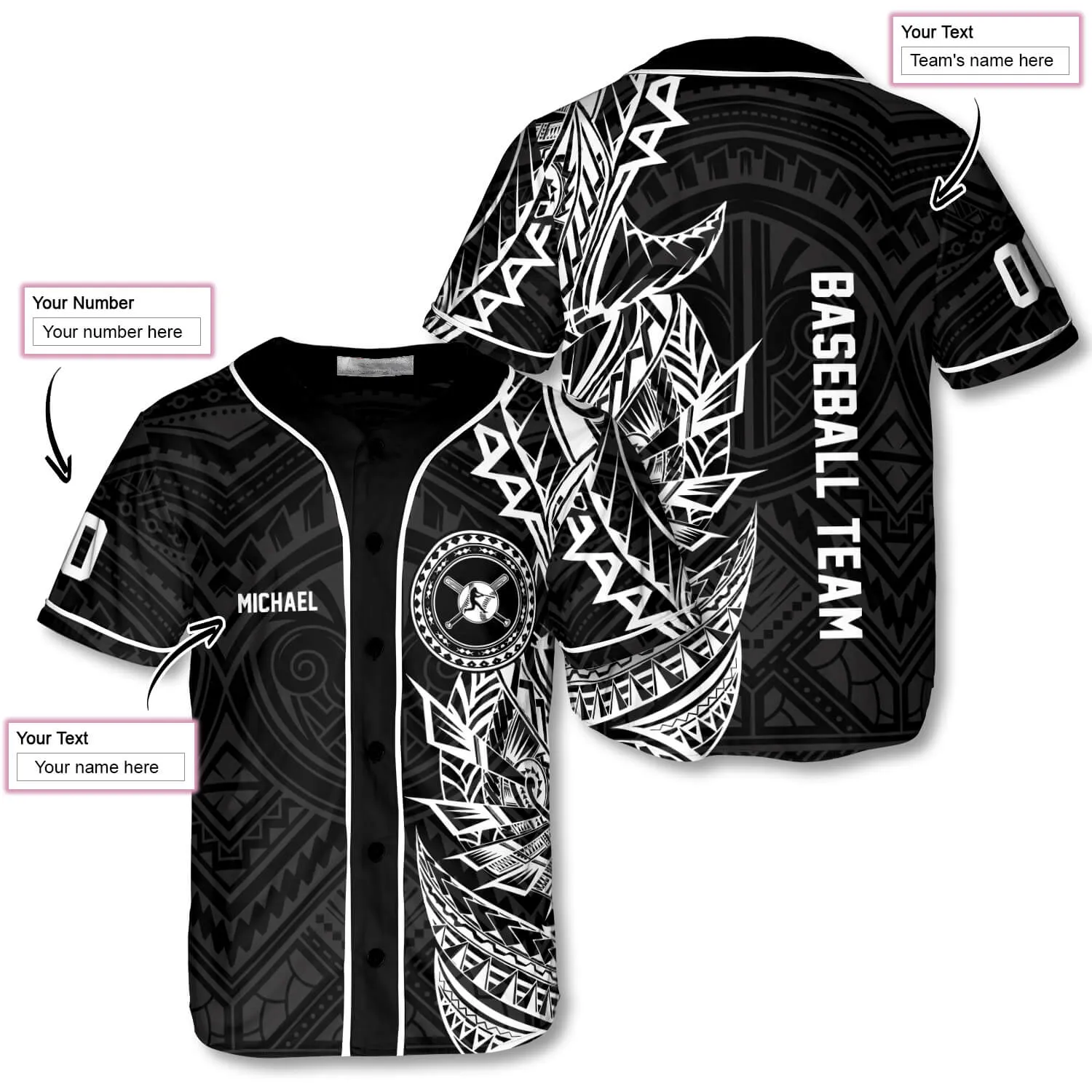 Athlete BW Tribal Custom Baseball Jersey, Best Shirt for Baseball Lover, Gift for Men
