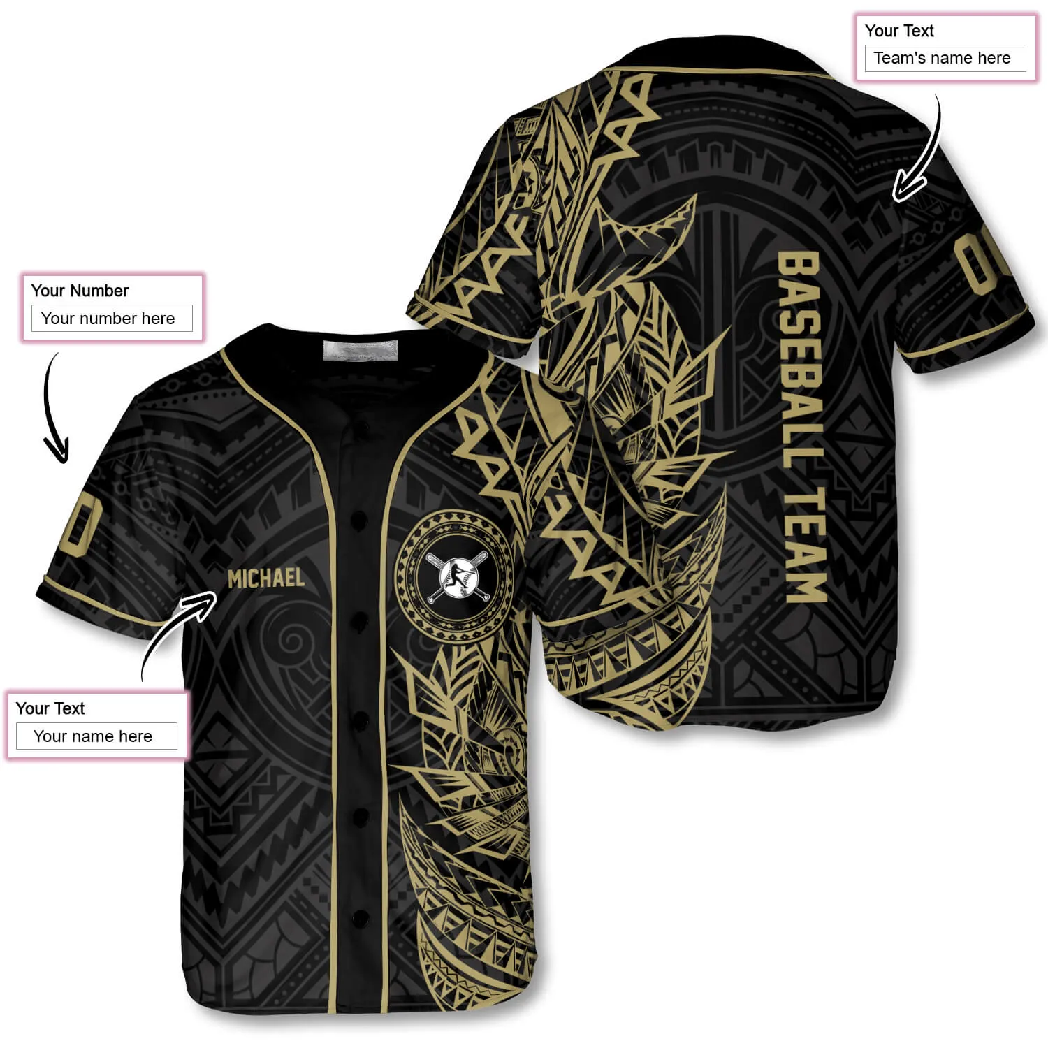 Athlete Gold Tribal Custom Baseball Jersey, Customized Nam Team Baseball Shirt, Gift for Team Baseball Lover