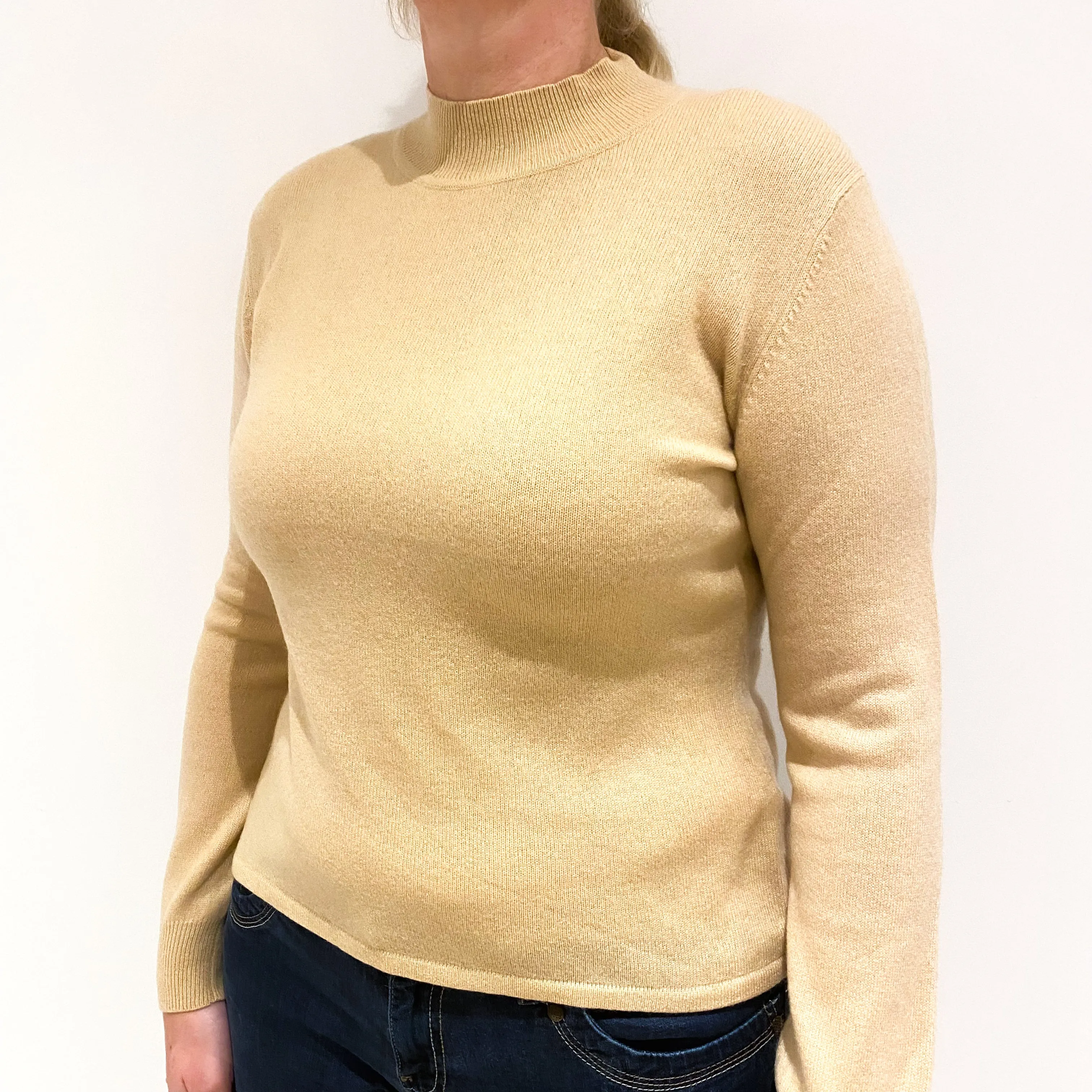 Beige Cashmere Turtleneck Jumper Large